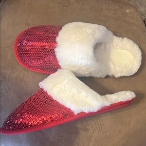 Auden Red Sequin Faux-Fur Slip-On Women's Slippers